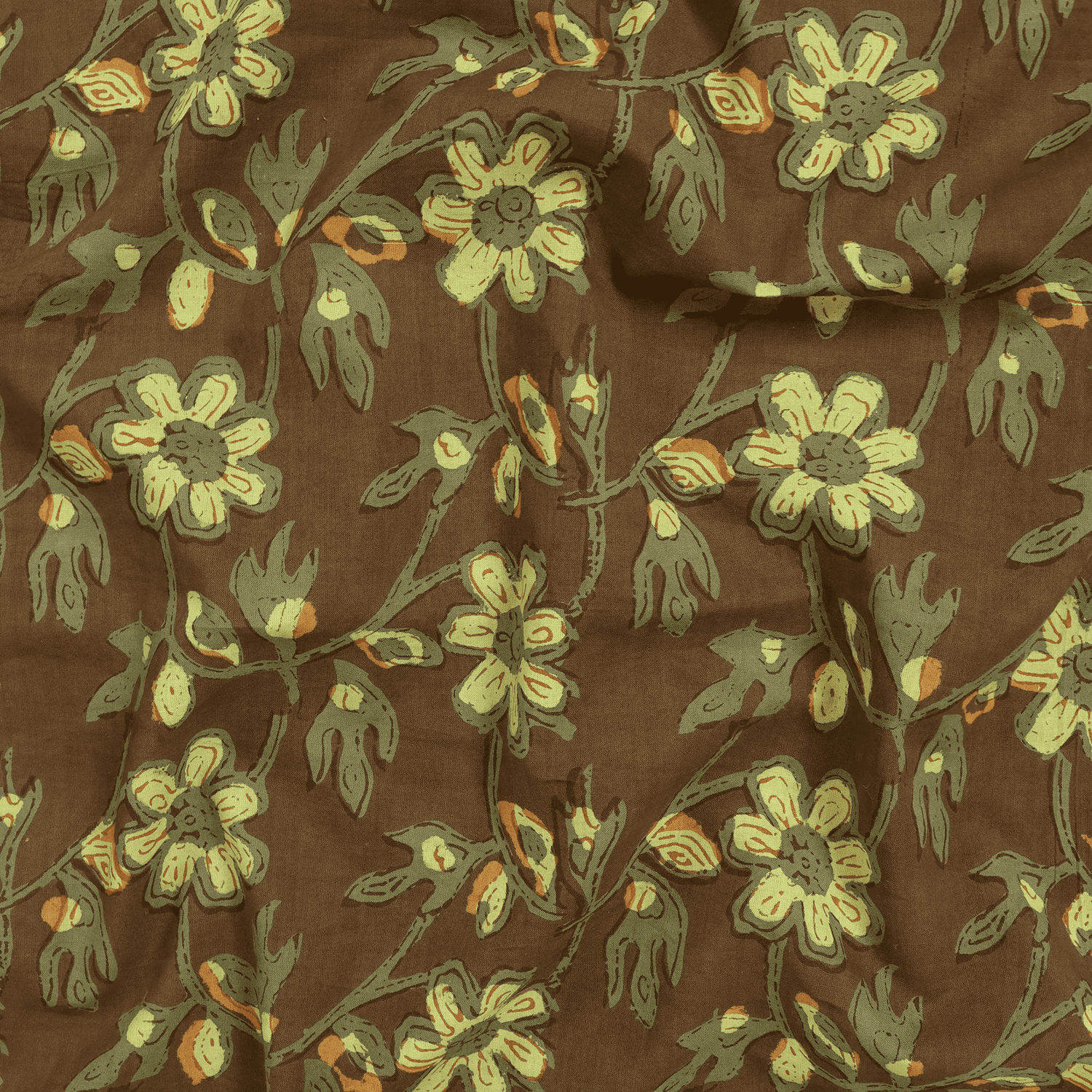 Premium Yellow Hand Block Printed Cotton Dabu Fabric