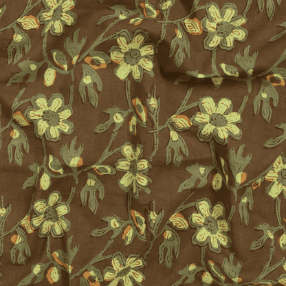 Premium Yellow Hand Block Printed Cotton Dabu Fabric
