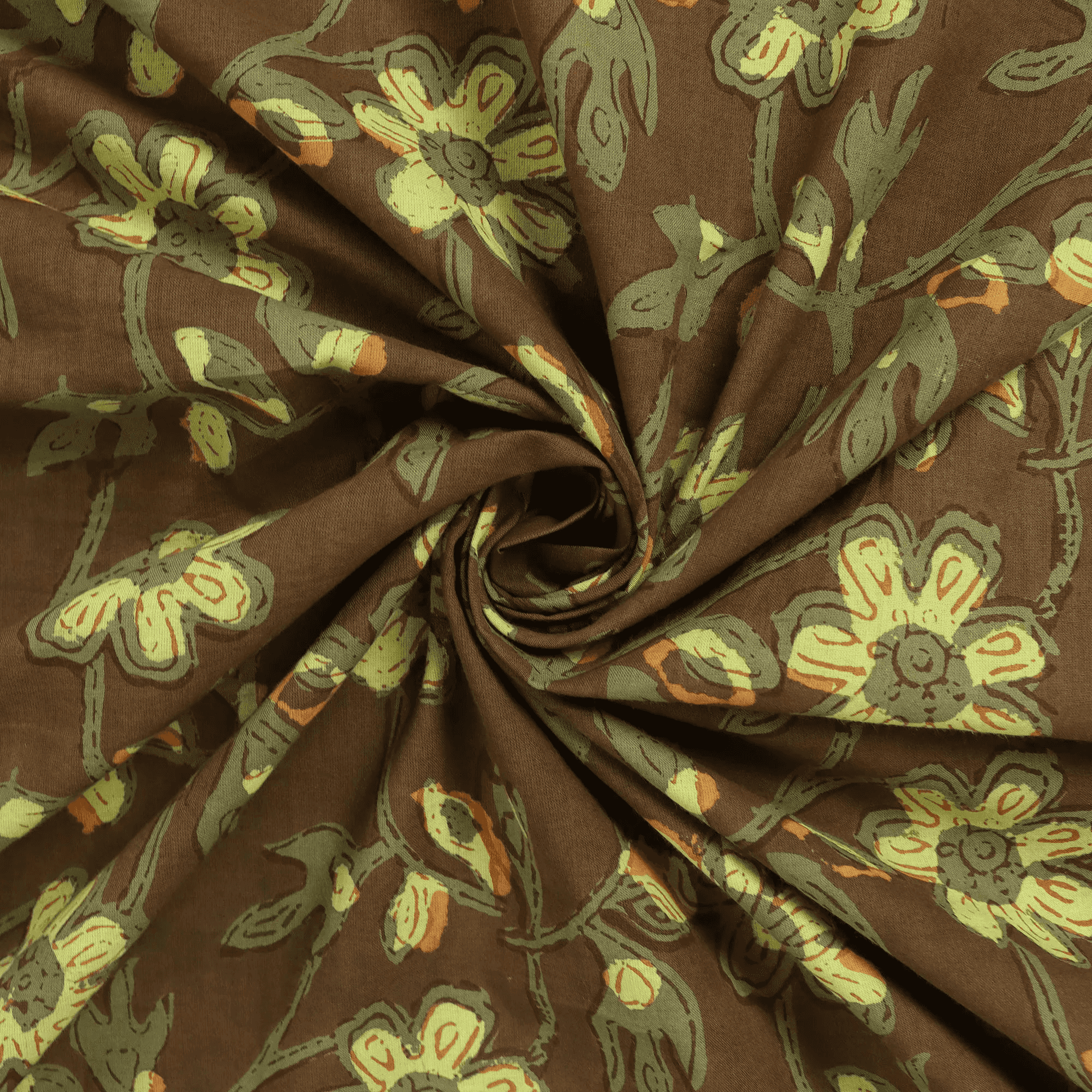 Premium Yellow Hand Block Printed Cotton Dabu Fabric