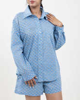 Printed Summer Co-Ord Set Sky Blue for Women, Pyjama, Short, Shirt