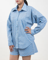 Printed Summer Co-Ord Set Sky Blue for Women, Pyjama, Short, Shirt