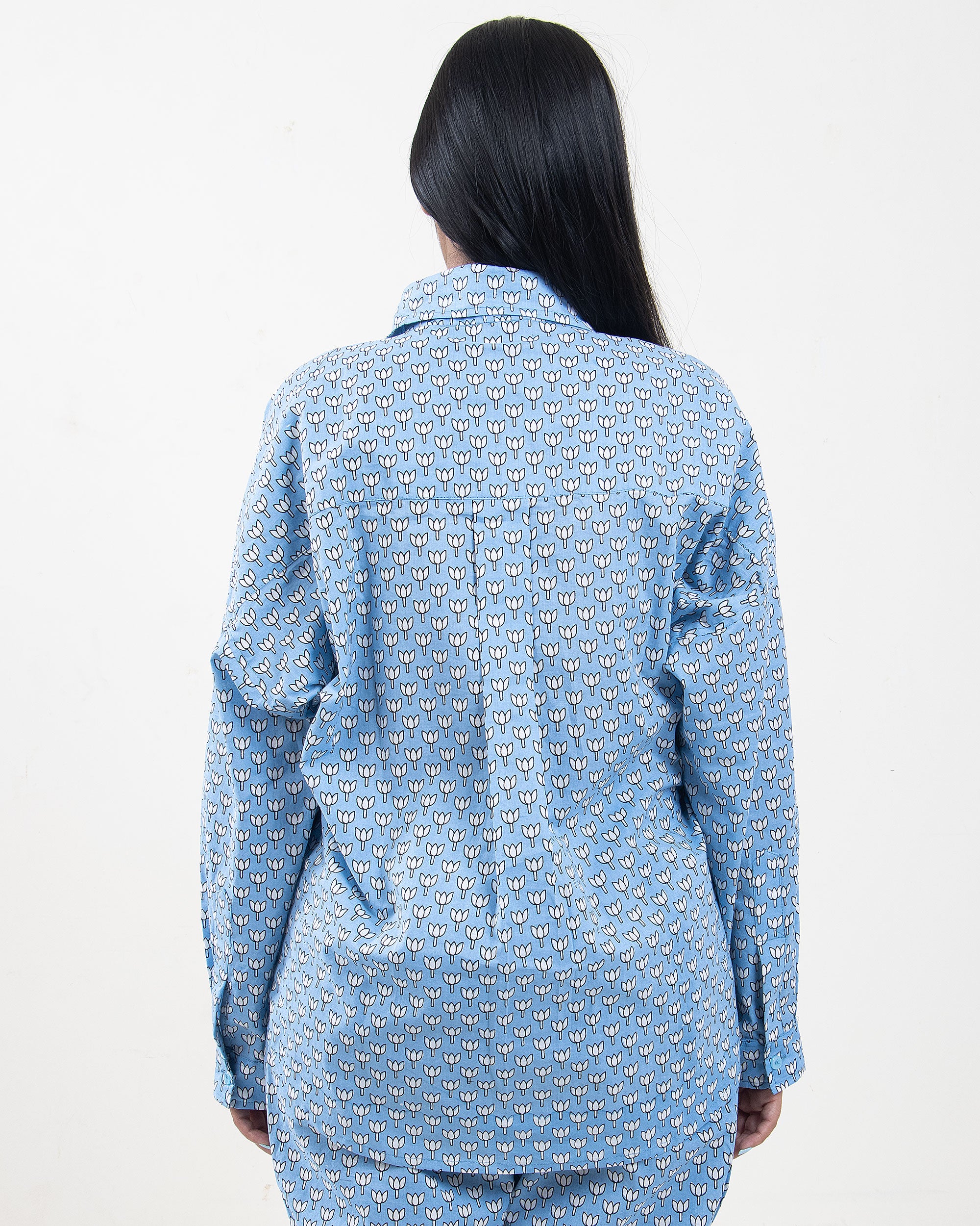 Printed Summer Co-Ord Set Sky Blue for Women, Pyjama, Short, Shirt