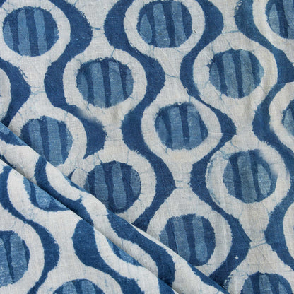 Pure Blue Indigo Geometrical Print Fabric