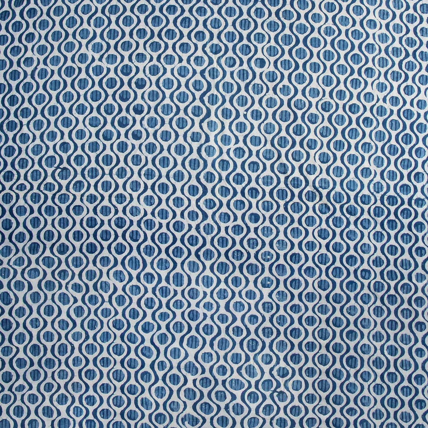 Pure Blue Indigo Geometrical Print Fabric