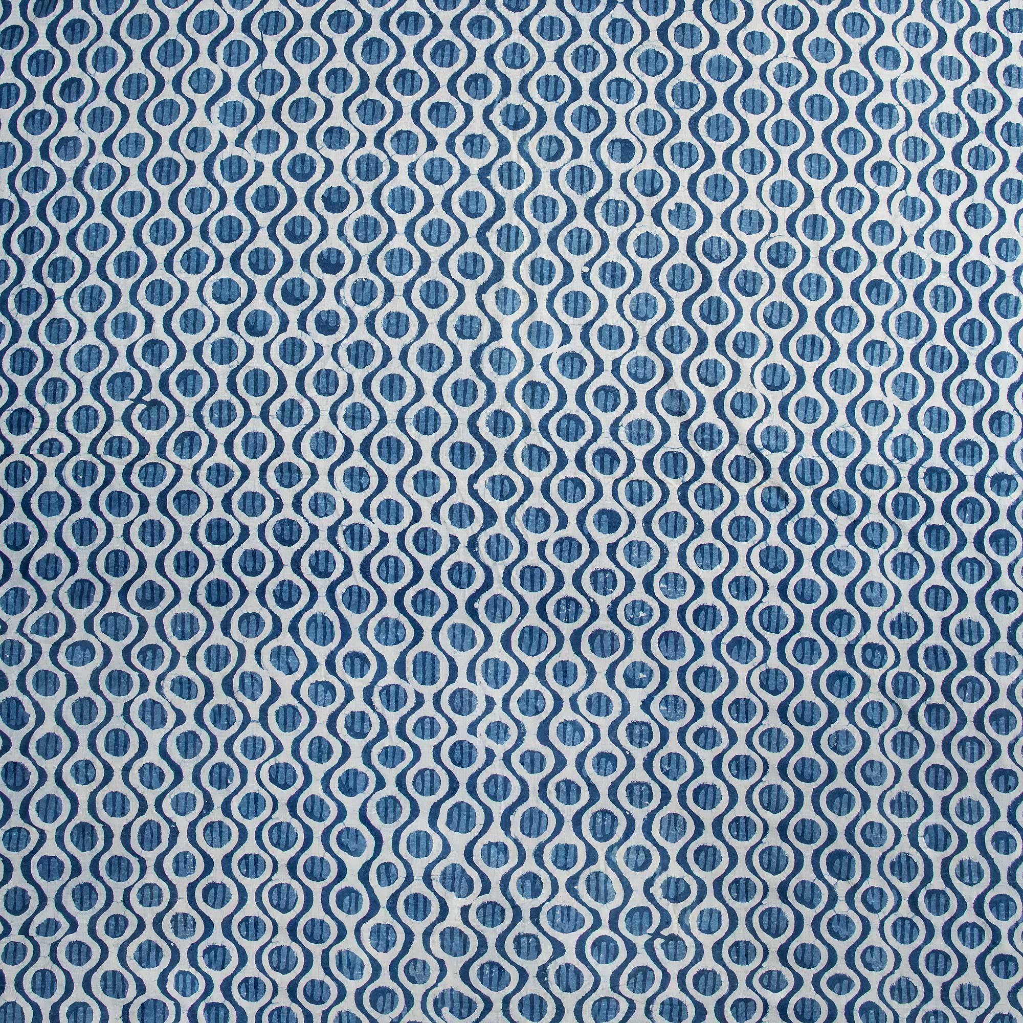 Pure Blue Indigo Geometrical Print Fabric