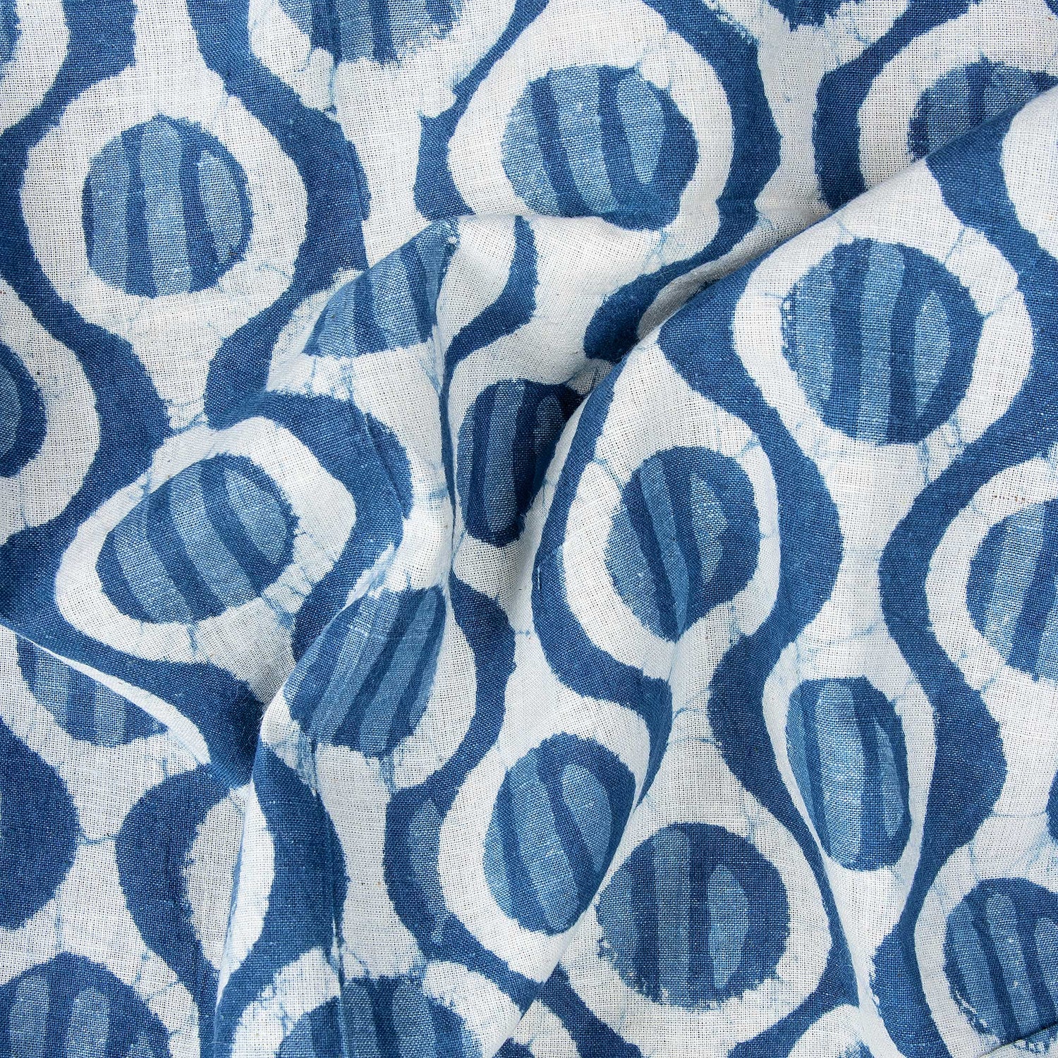 Pure Blue Indigo Geometrical Print Fabric