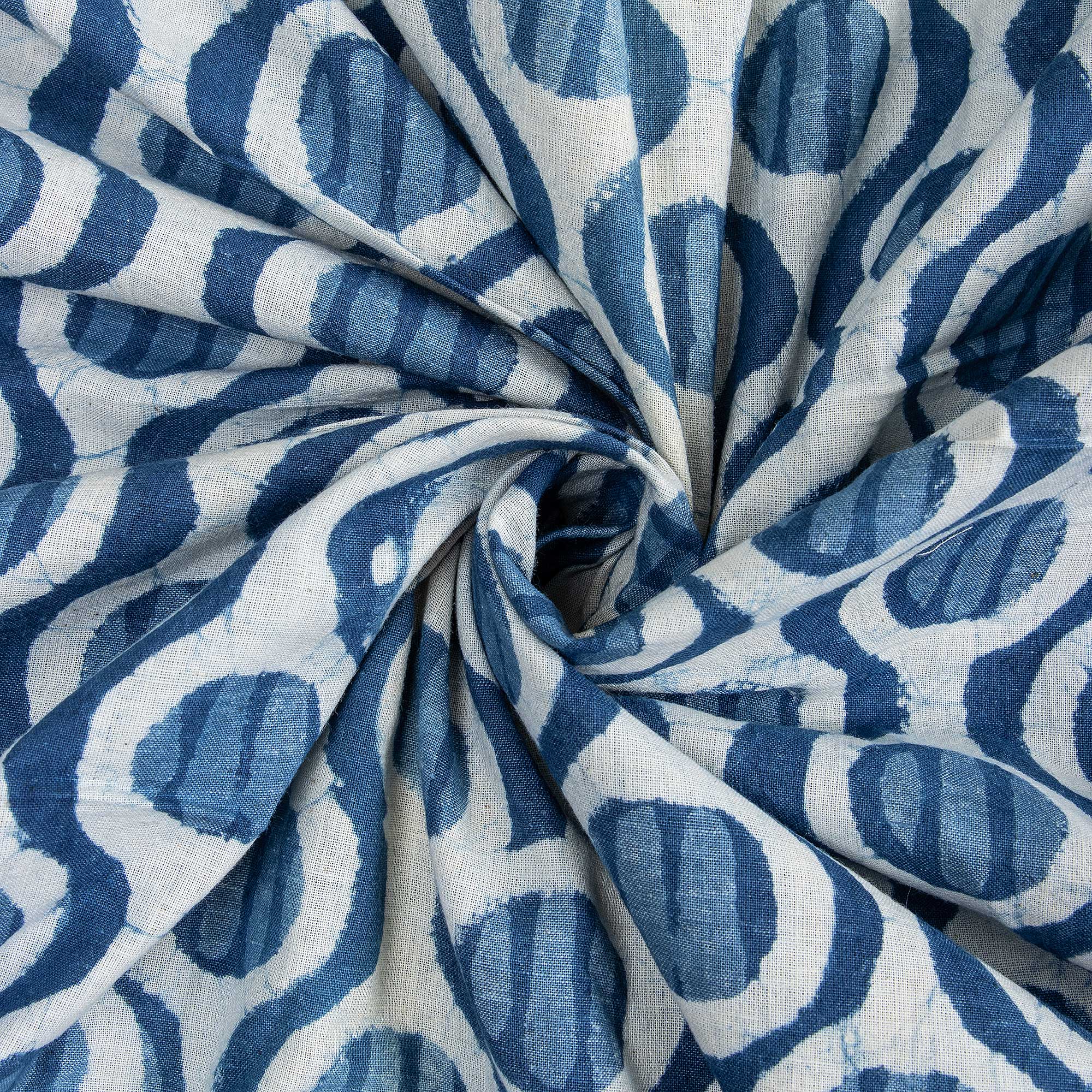 Pure Blue Indigo Geometrical Print Fabric