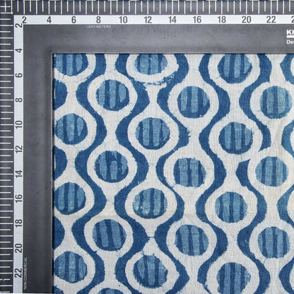 Pure Blue Indigo Geometrical Print Fabric