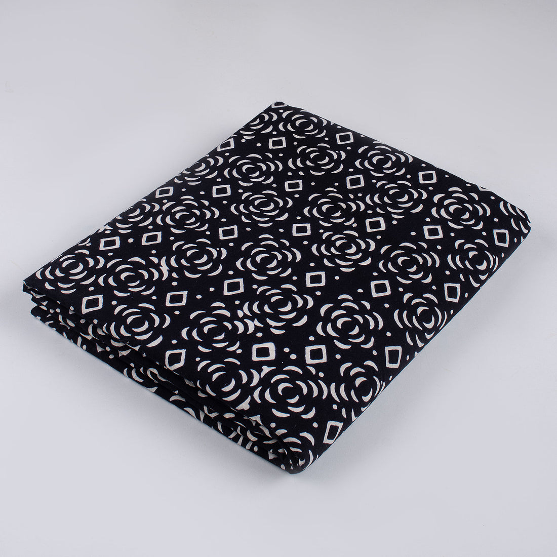 Pure Cotton Hand Block Printed Black &amp; White Fabric