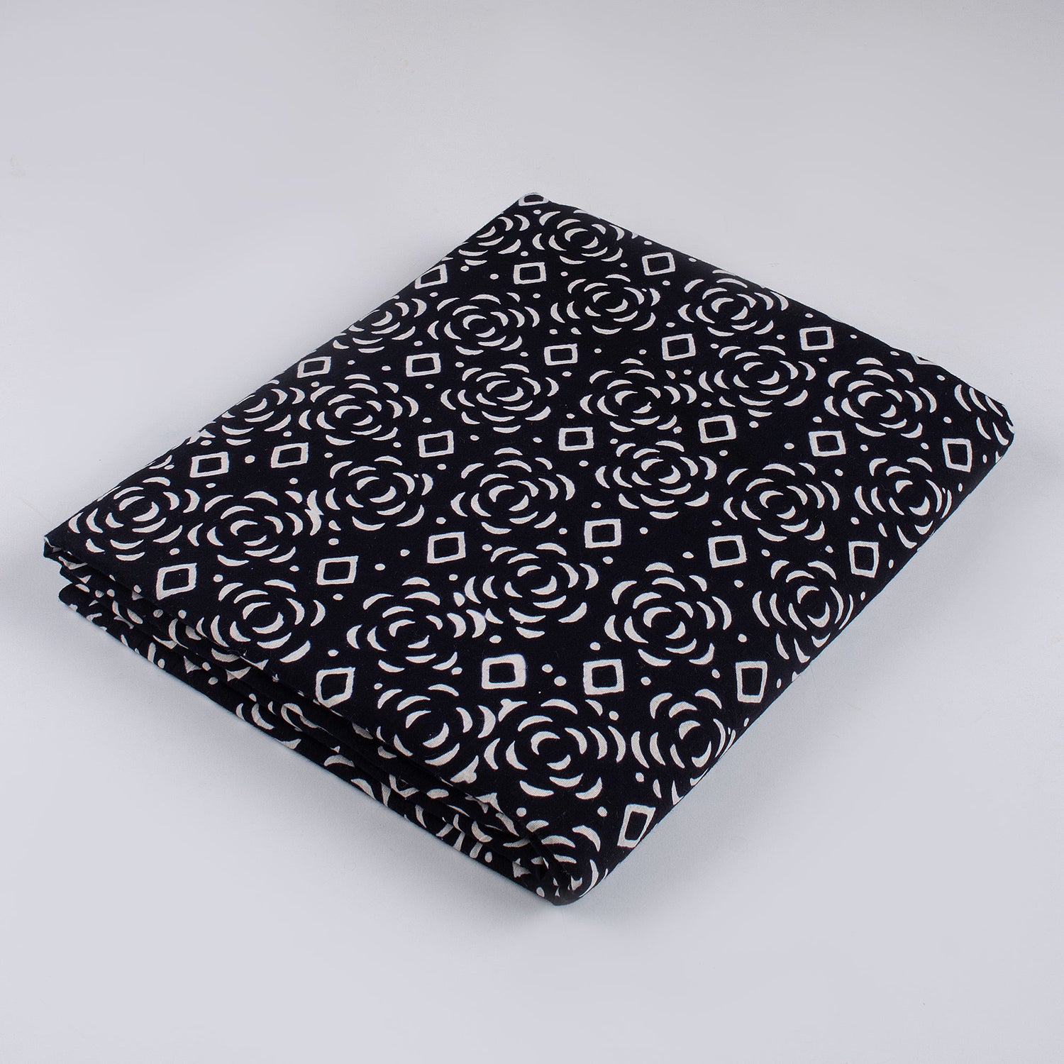 Pure Cotton Hand Block Printed Black &amp; White Fabric