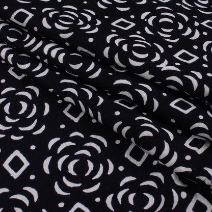 Pure Cotton Hand Block Printed Black &amp; White Fabric