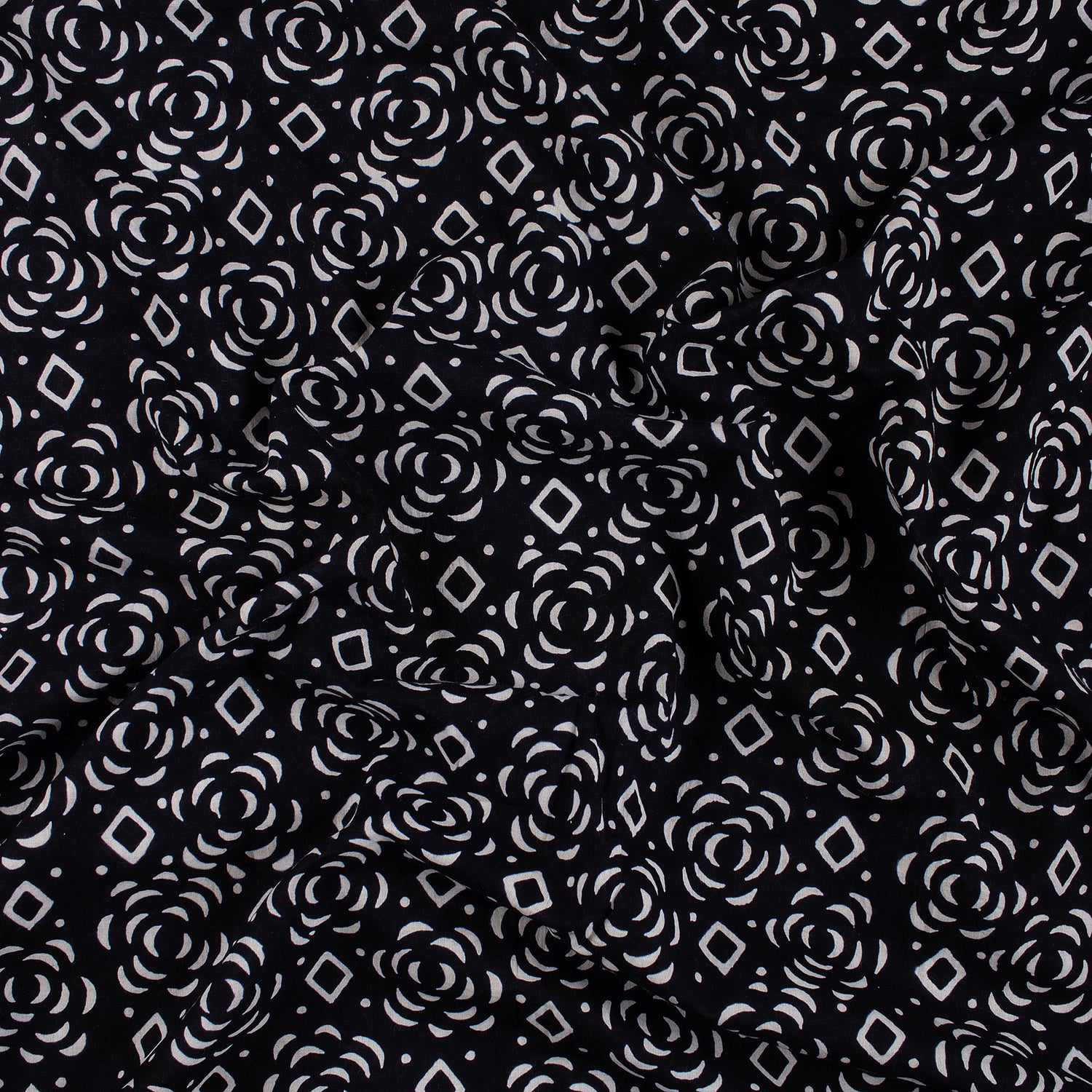 Pure Cotton Hand Block Printed Black &amp; White Fabric