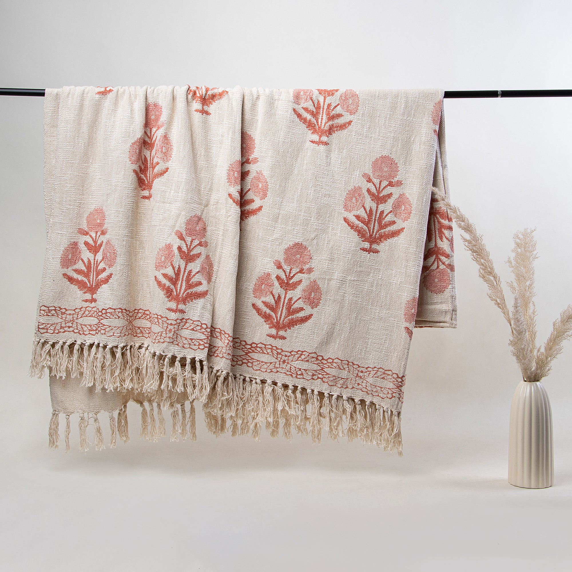 Pure Cotton Hand Block Printed Sofa Throw Blanket 