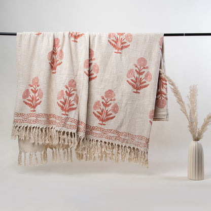 Pure Cotton Hand Block Printed Sofa Throw Blanket 