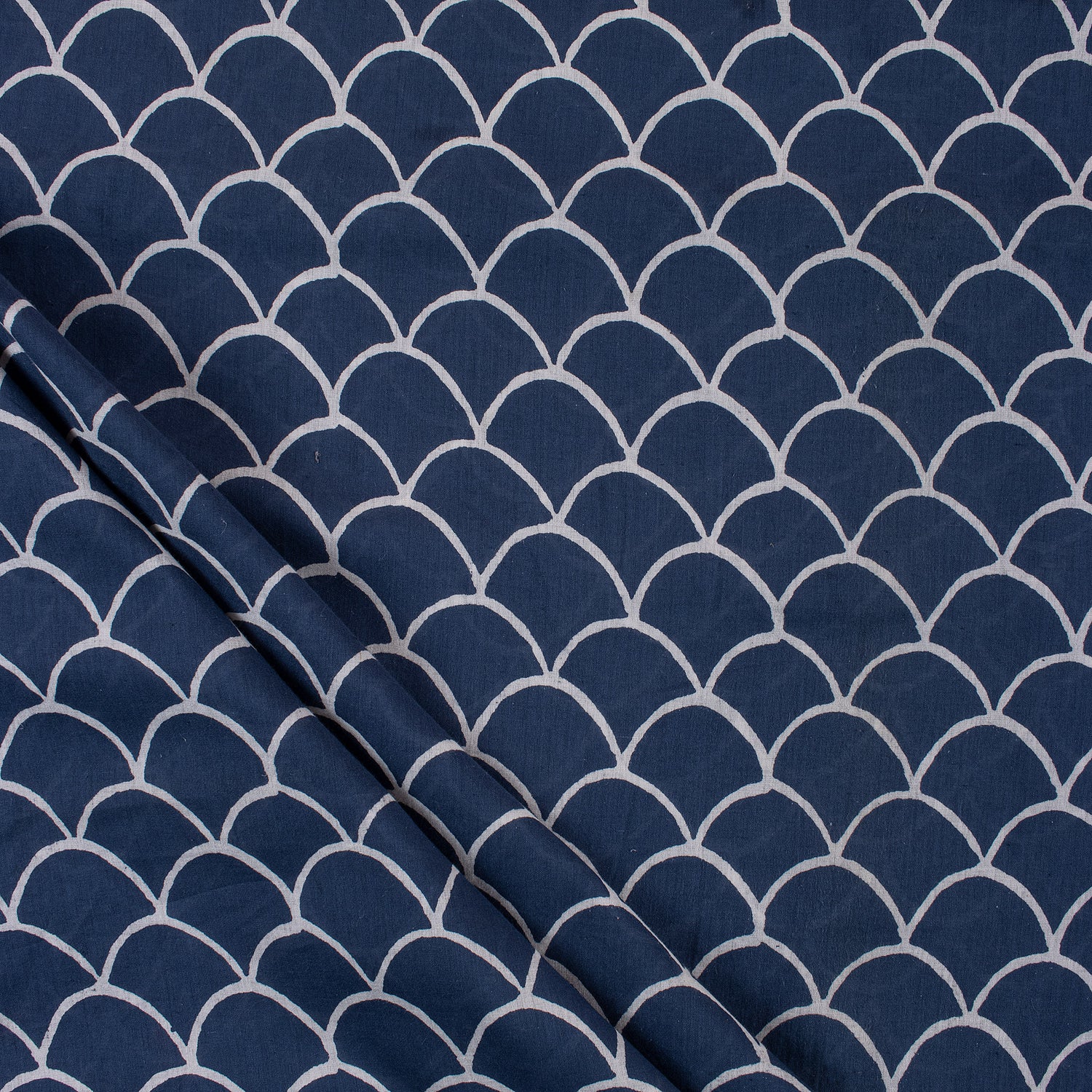 Pure Indigo Blue Printed Organic Cotton Fabric