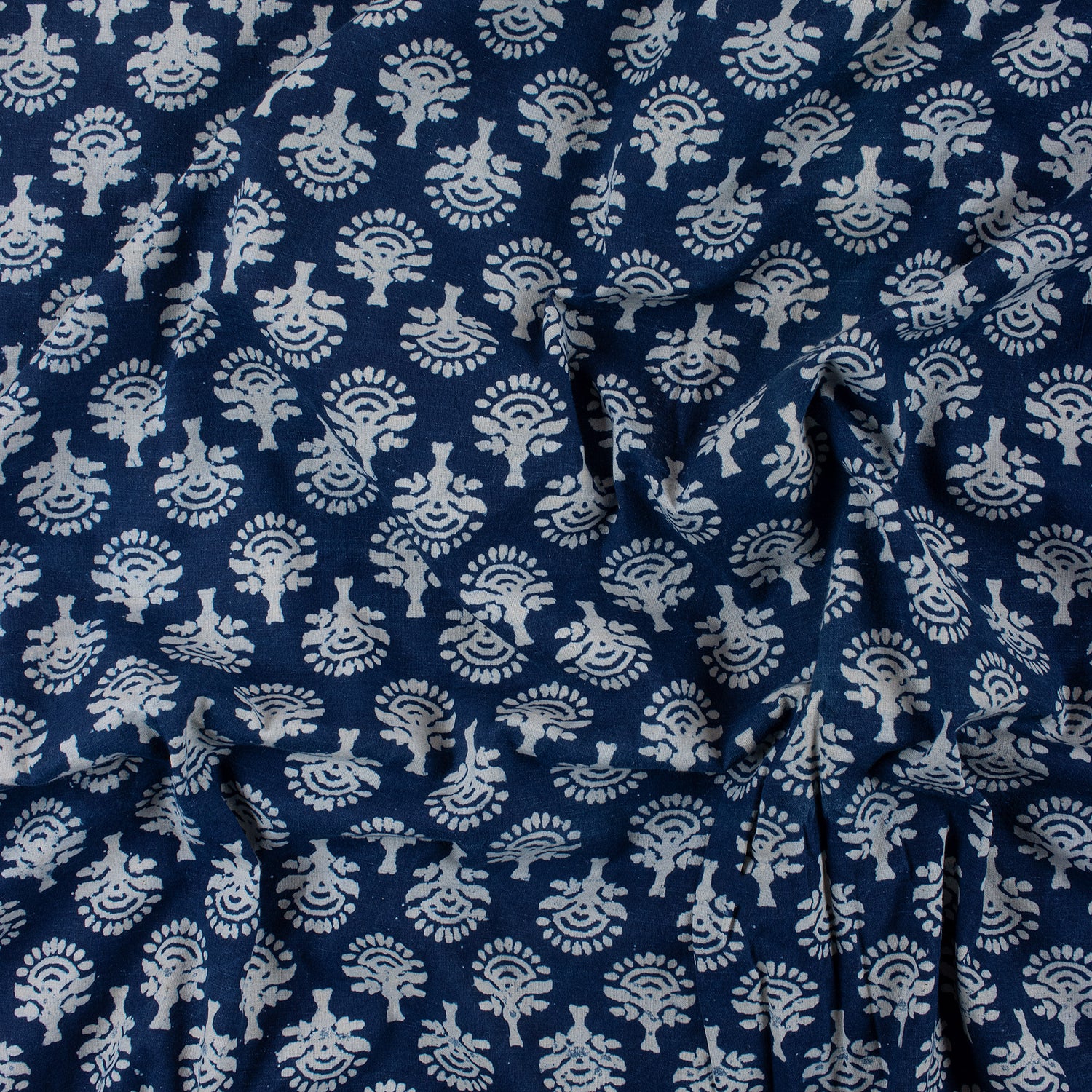 Pure Indigo Blue Printed Organic Cotton Fabric