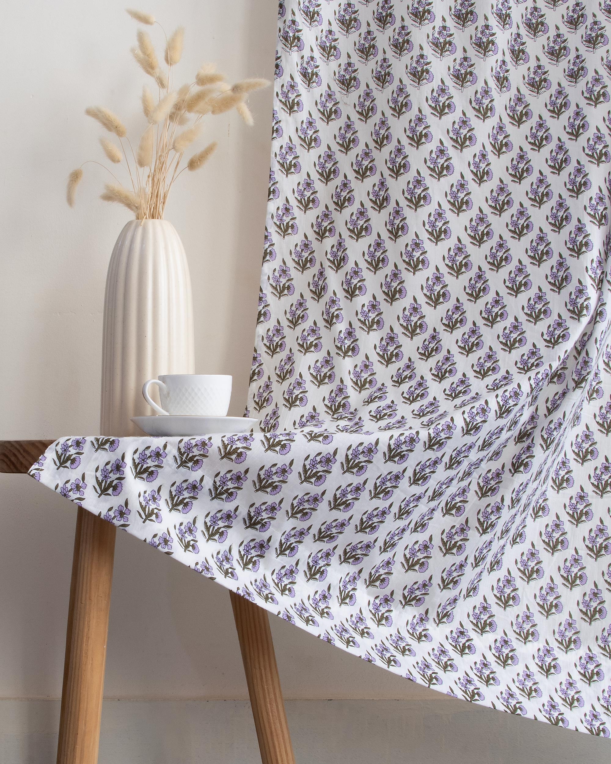 Purple Floral Block Prined Cotton Curtain for Door Online