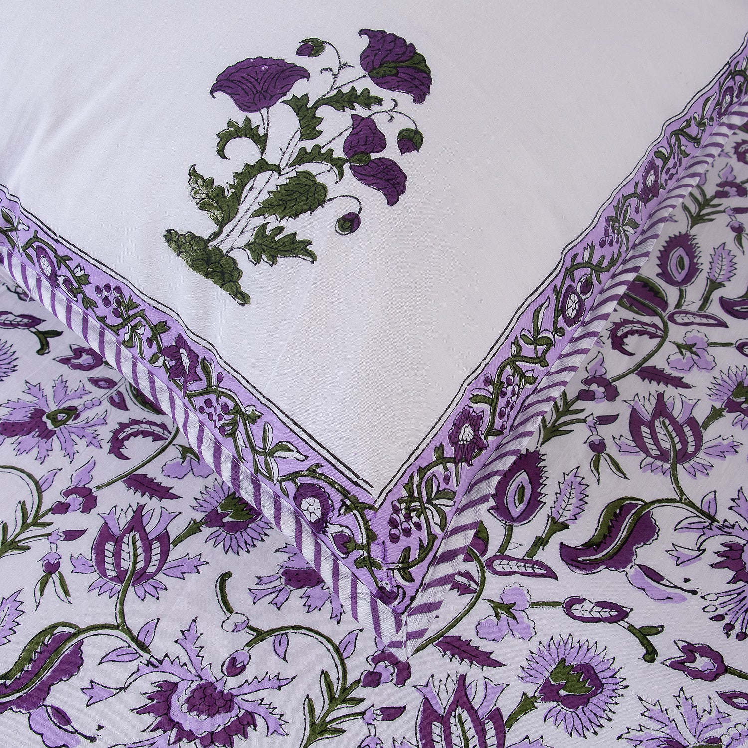 Purple Floral Hand Block Print Cotton Reversible Bedsheet
