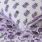 Purple Floral Hand Block Print Cotton Reversible Bedsheet