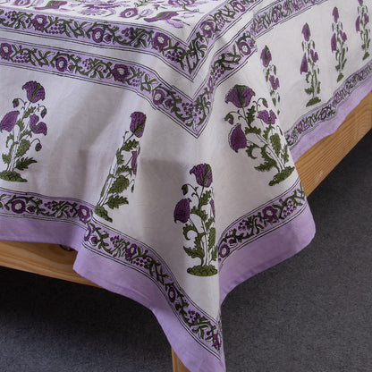Purple Floral Hand Block Print Cotton Reversible Bedsheet