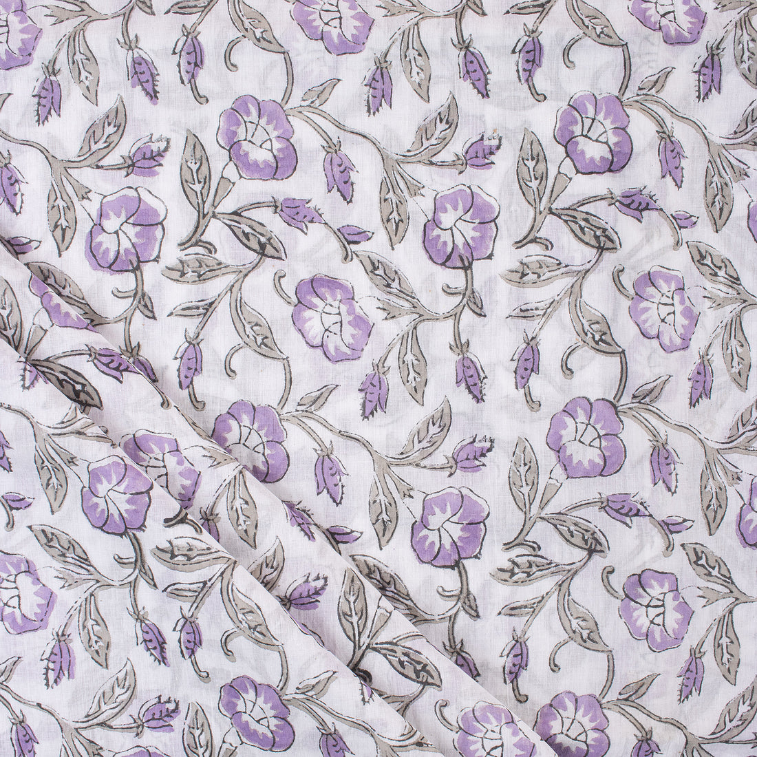 Purple Floral Indain Hand Block Print Fabric