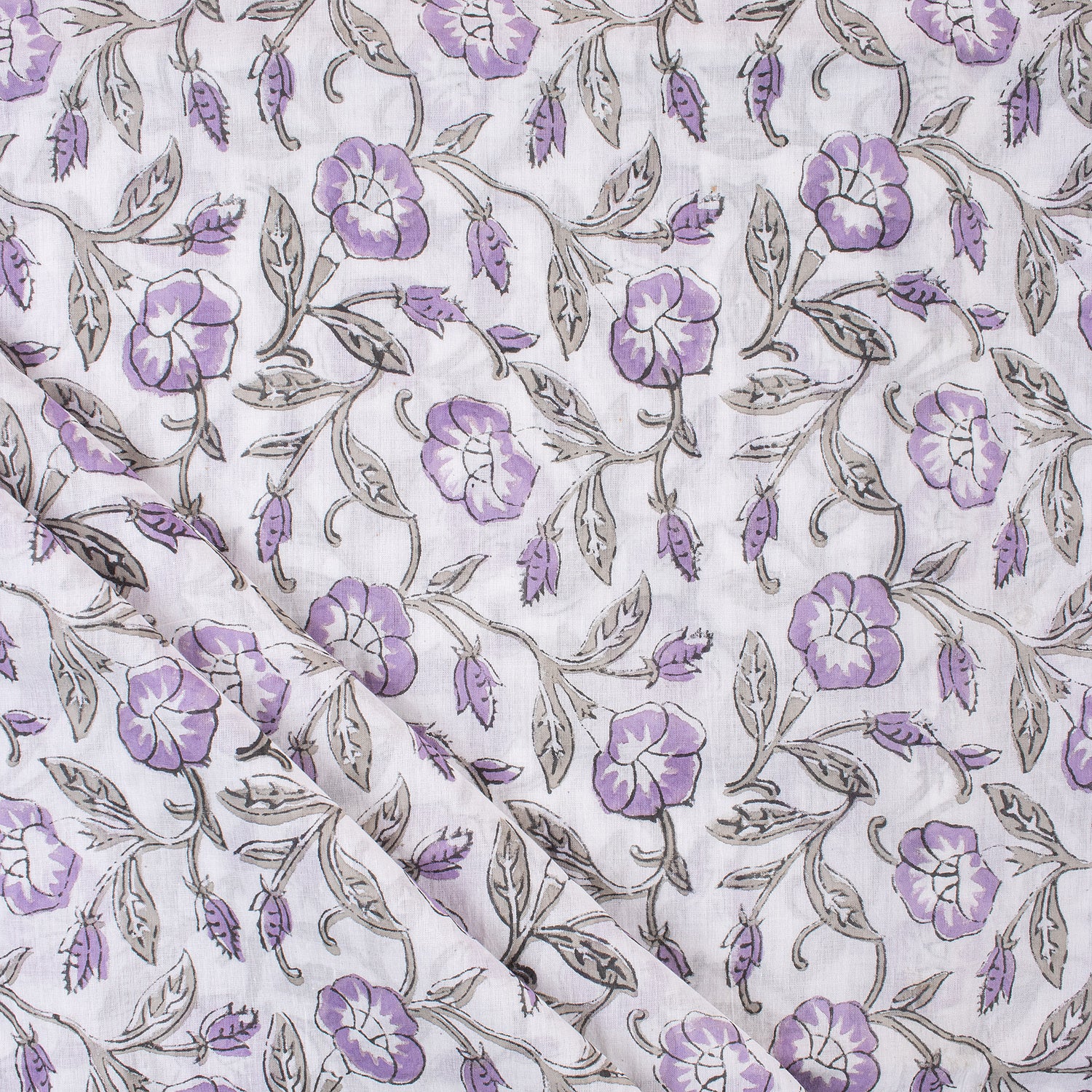 Purple Floral Indain Hand Block Print Fabric