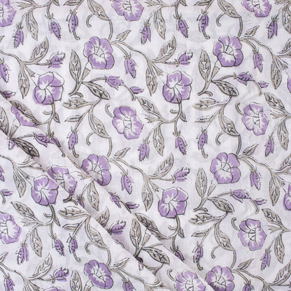 Purple Floral Indain Hand Block Print Fabric