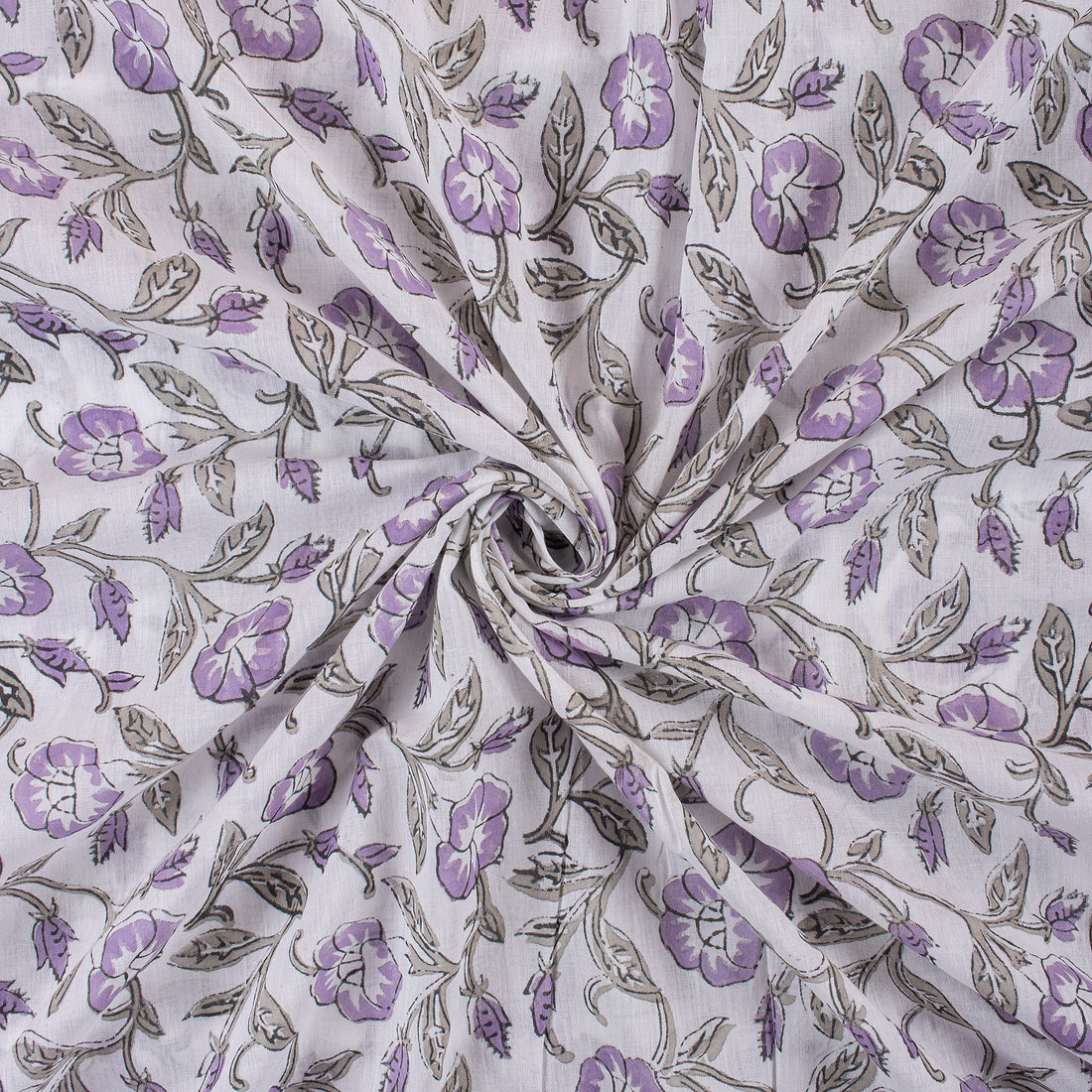 Purple Floral Indain Hand Block Print Fabric
