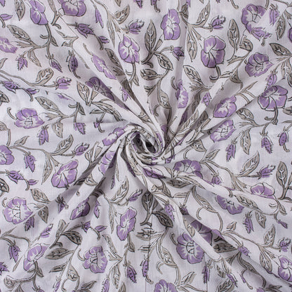 Purple Floral Indain Hand Block Print Fabric