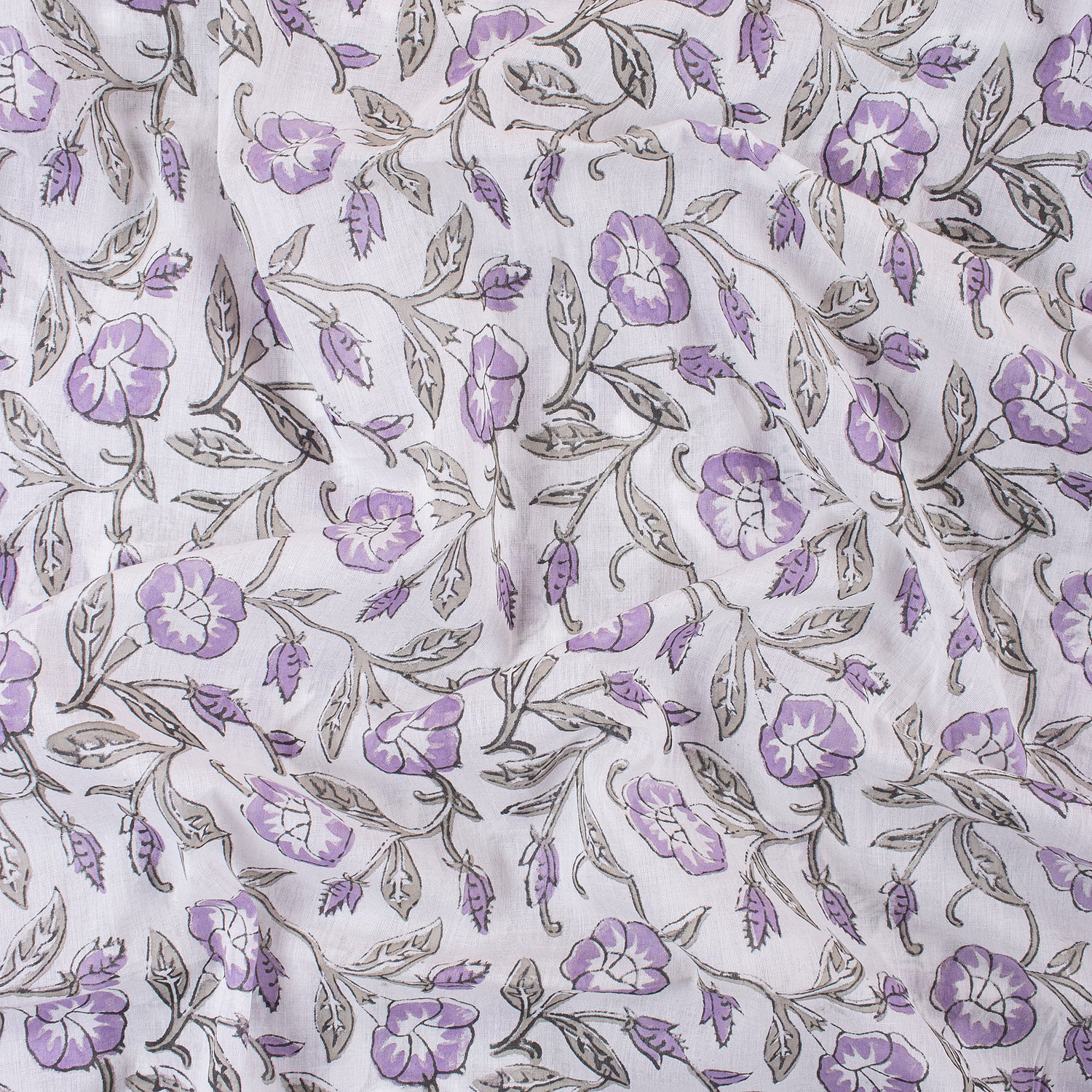 Purple Floral Indain Hand Block Print Fabric