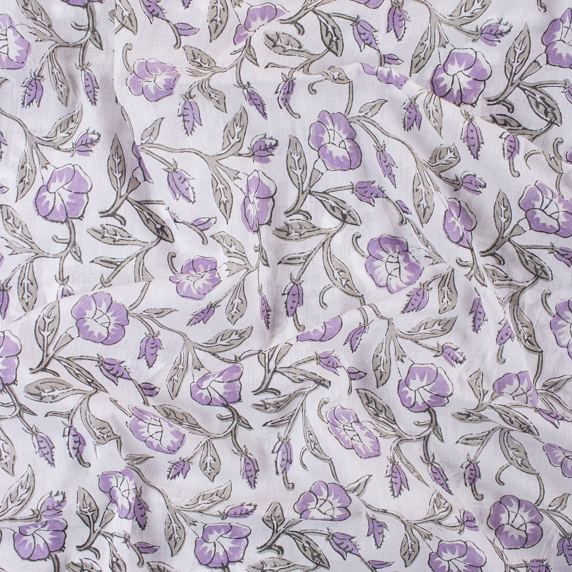 Purple Floral Indain Hand Block Print Fabric