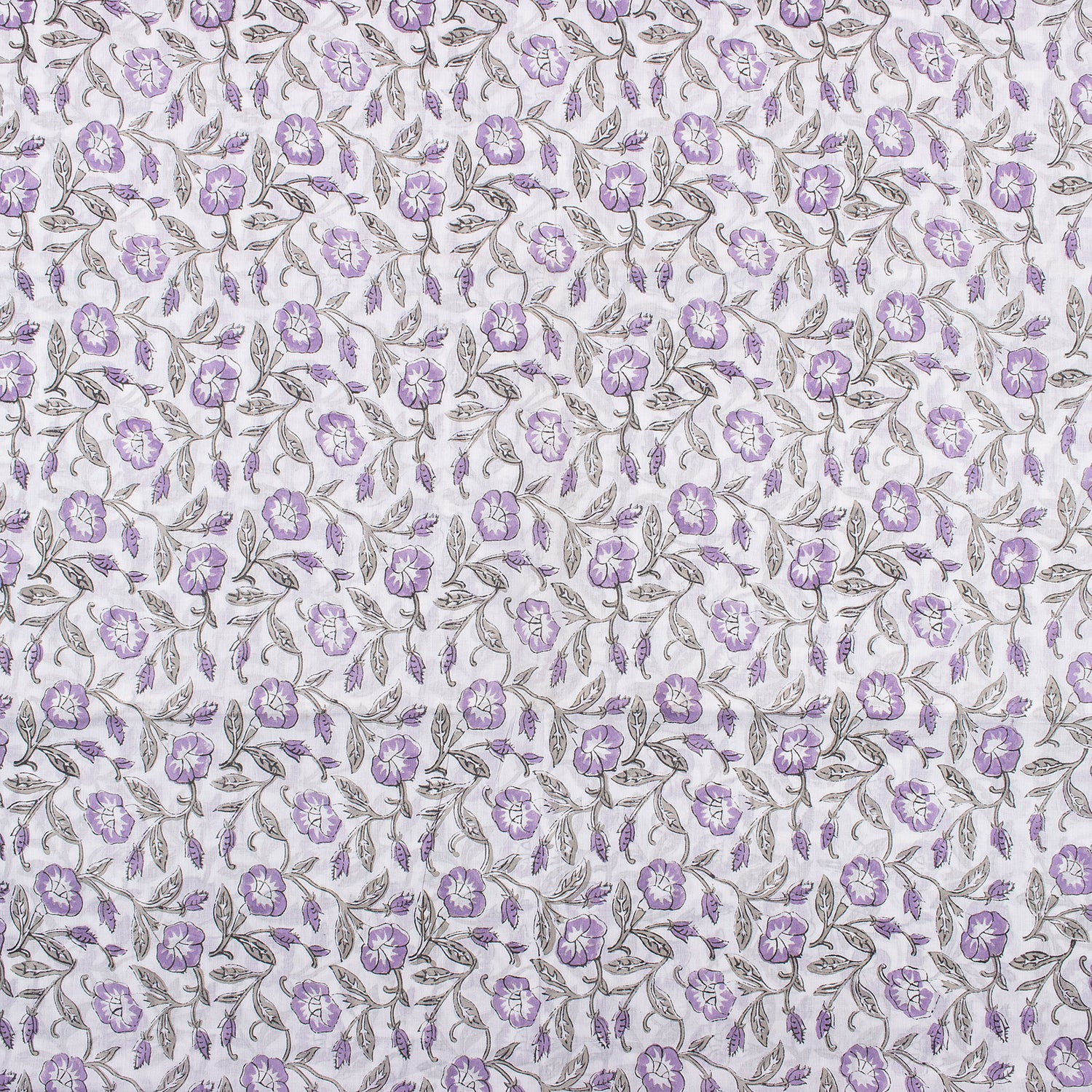 Purple Floral Indain Hand Block Print Fabric
