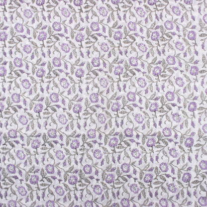 Purple Floral Indain Hand Block Print Fabric