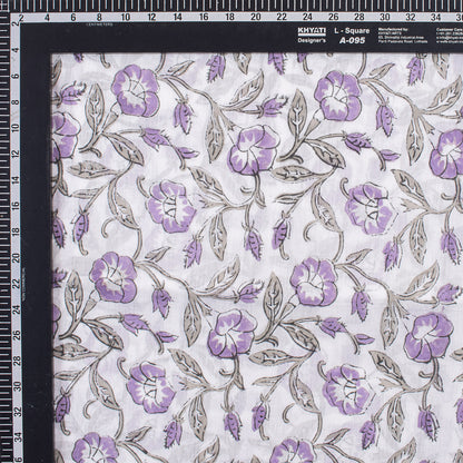 Purple Floral Indain Hand Block Print Fabric