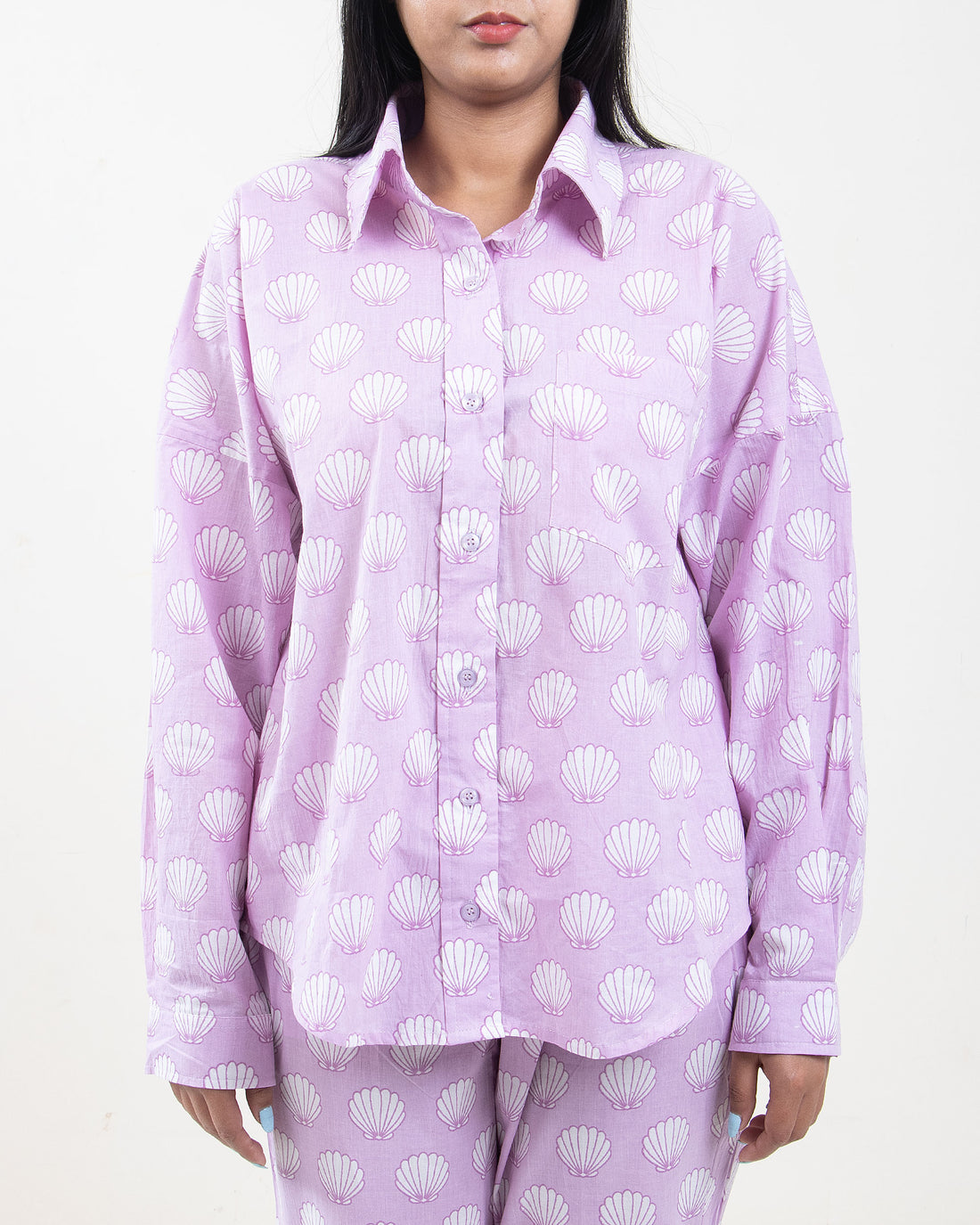 Purple Hand Printed Cotton Cord Set for Ladies in India