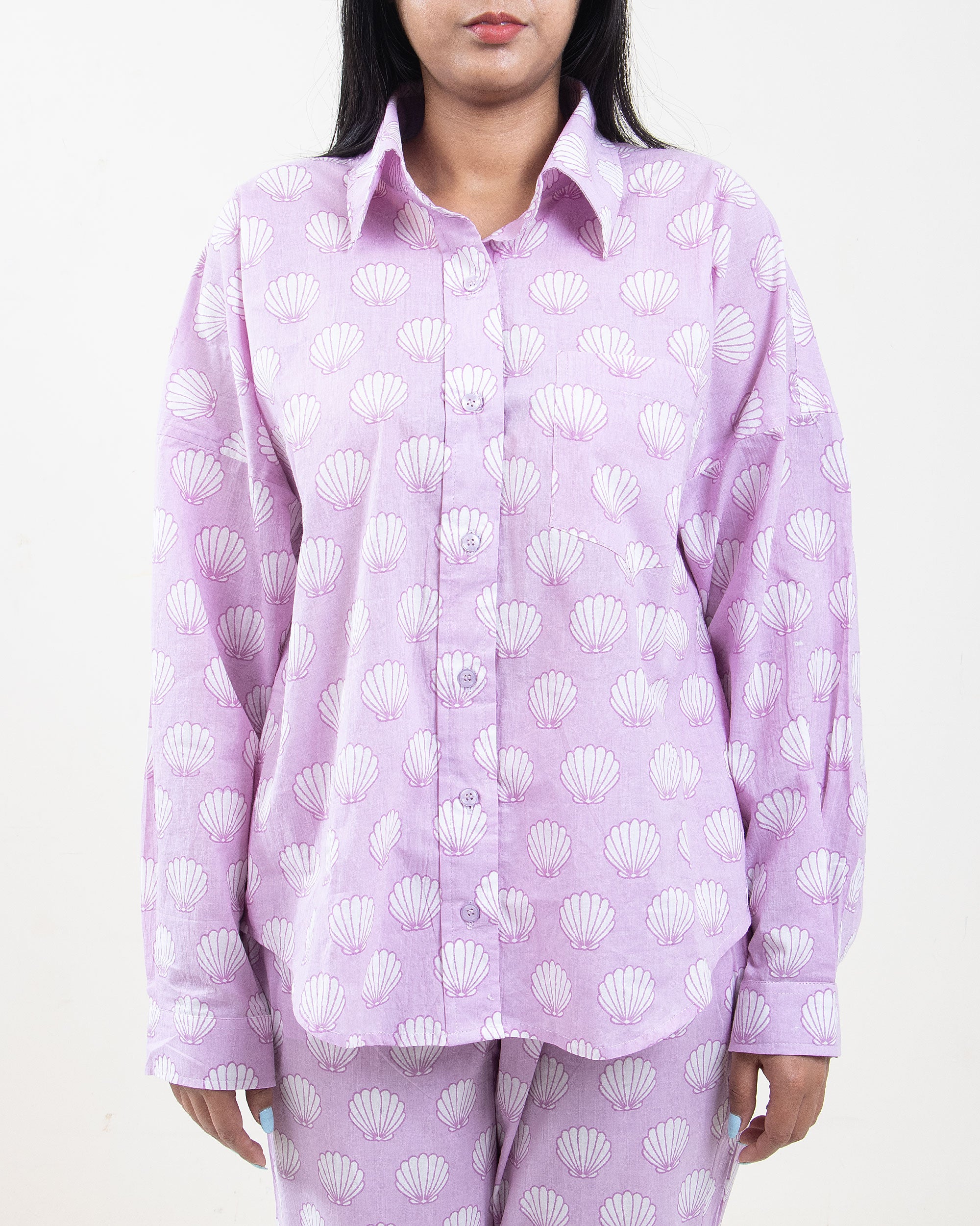 Purple Hand Printed Cotton Cord Set for Ladies in India