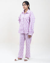 Purple Hand Printed Cotton Cord Set for Ladies in India