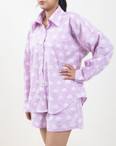 Purple Hand Printed Cotton Cord Set for Ladies in India