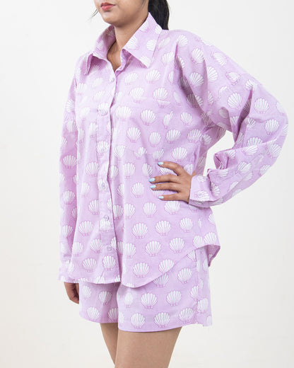 Purple Hand Printed Cotton Cord Set for Ladies in India