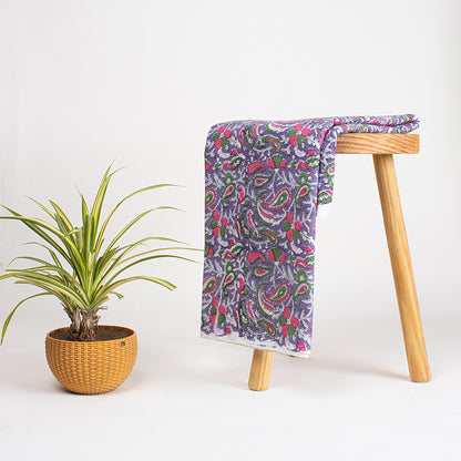 Purple Multicolor Floral Cotton Hand Block Printed Fabric