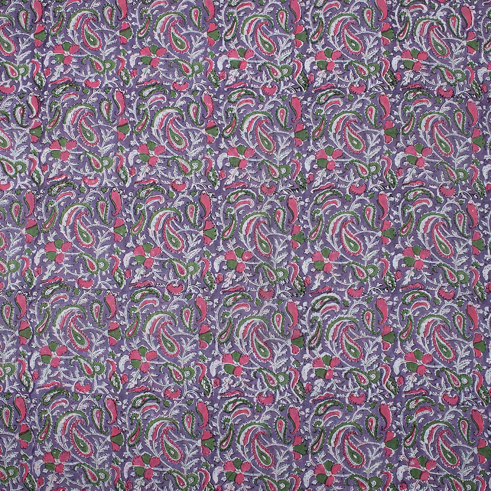 Purple Multicolor Floral Cotton Hand Block Printed Fabric