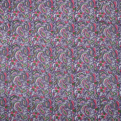 Purple Multicolor Floral Cotton Hand Block Printed Fabric
