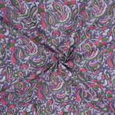 Purple Multicolor Floral Cotton Hand Block Printed Fabric