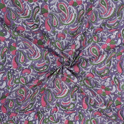 Purple Multicolor Floral Cotton Hand Block Printed Fabric