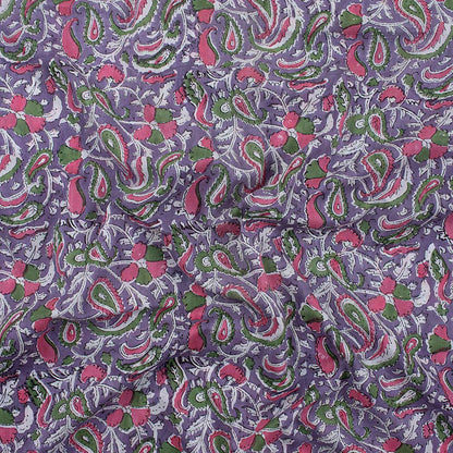 Purple Multicolor Floral Cotton Hand Block Printed Fabric