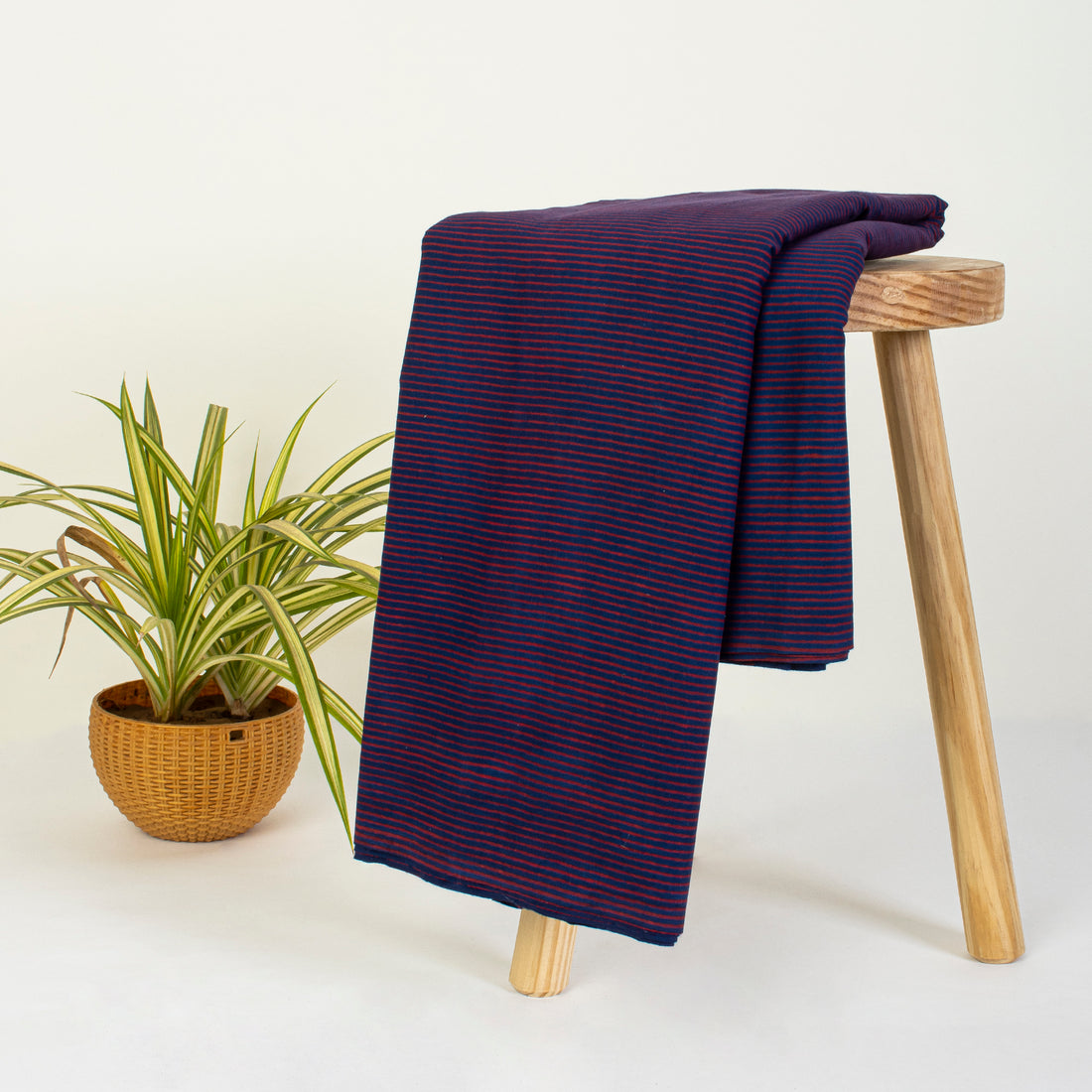 Purple Stipes Dabu Hand Block Print Cotton Fabric