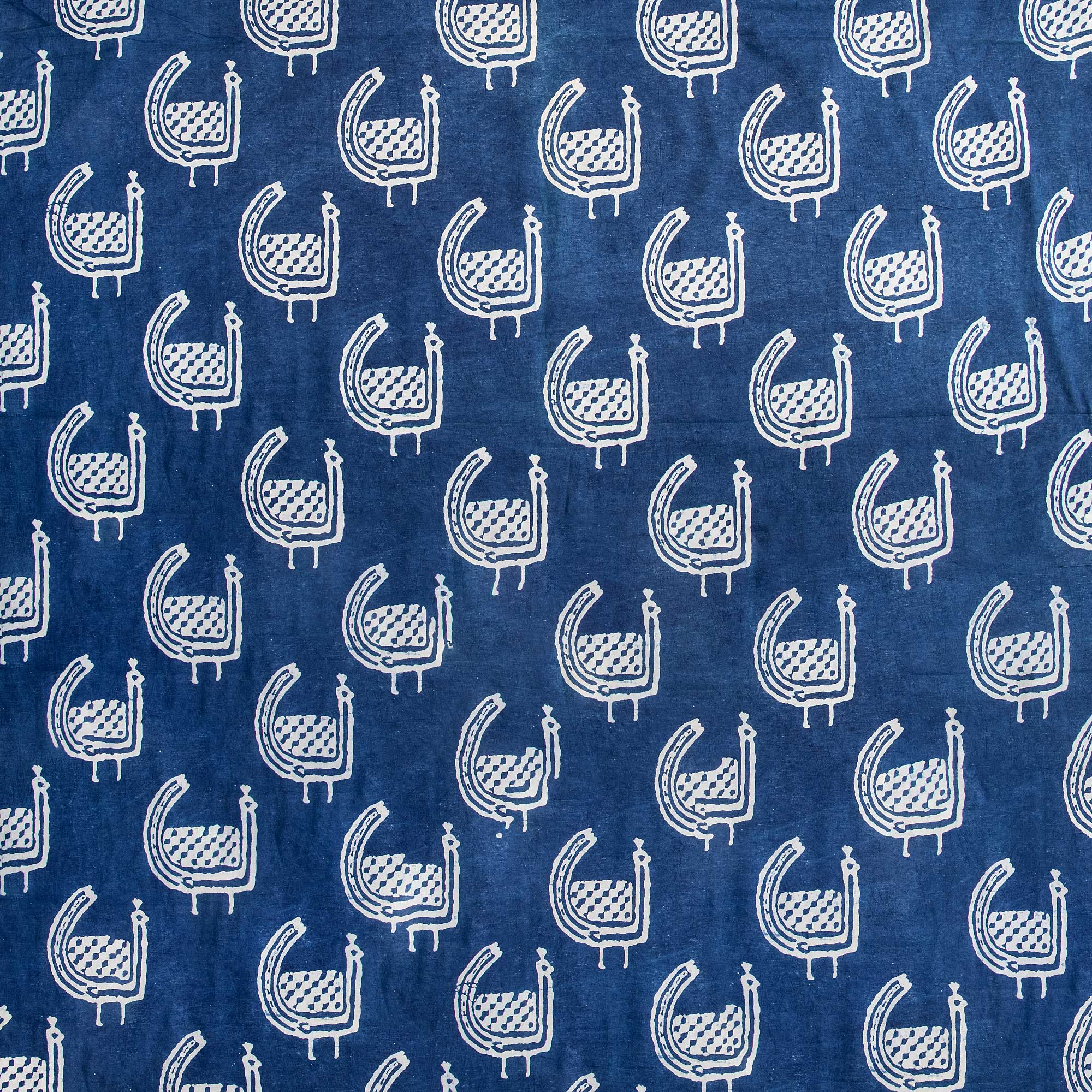 Quality Indigo Peafowl Printed Cotton Fabric