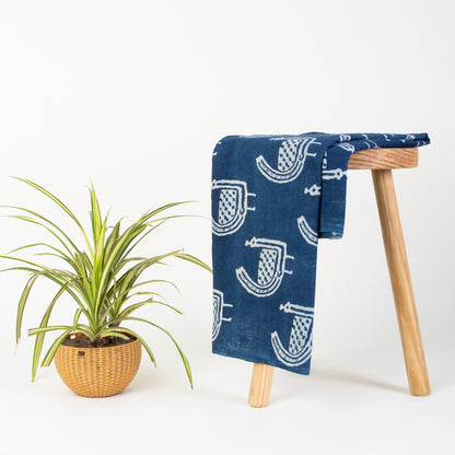 Quality Indigo Peafowl Printed Cotton Fabric