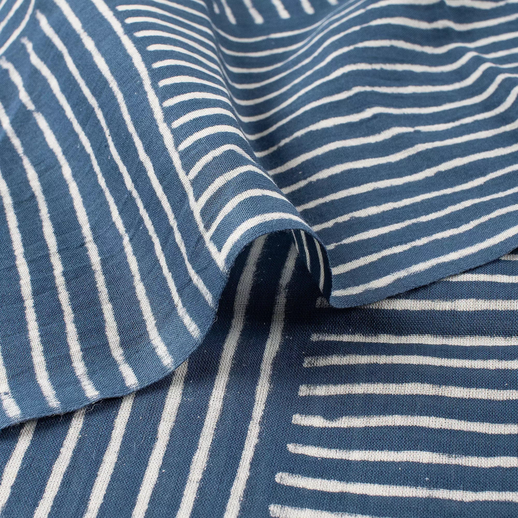 Stripe Handmade Indigo Blue Fabric
