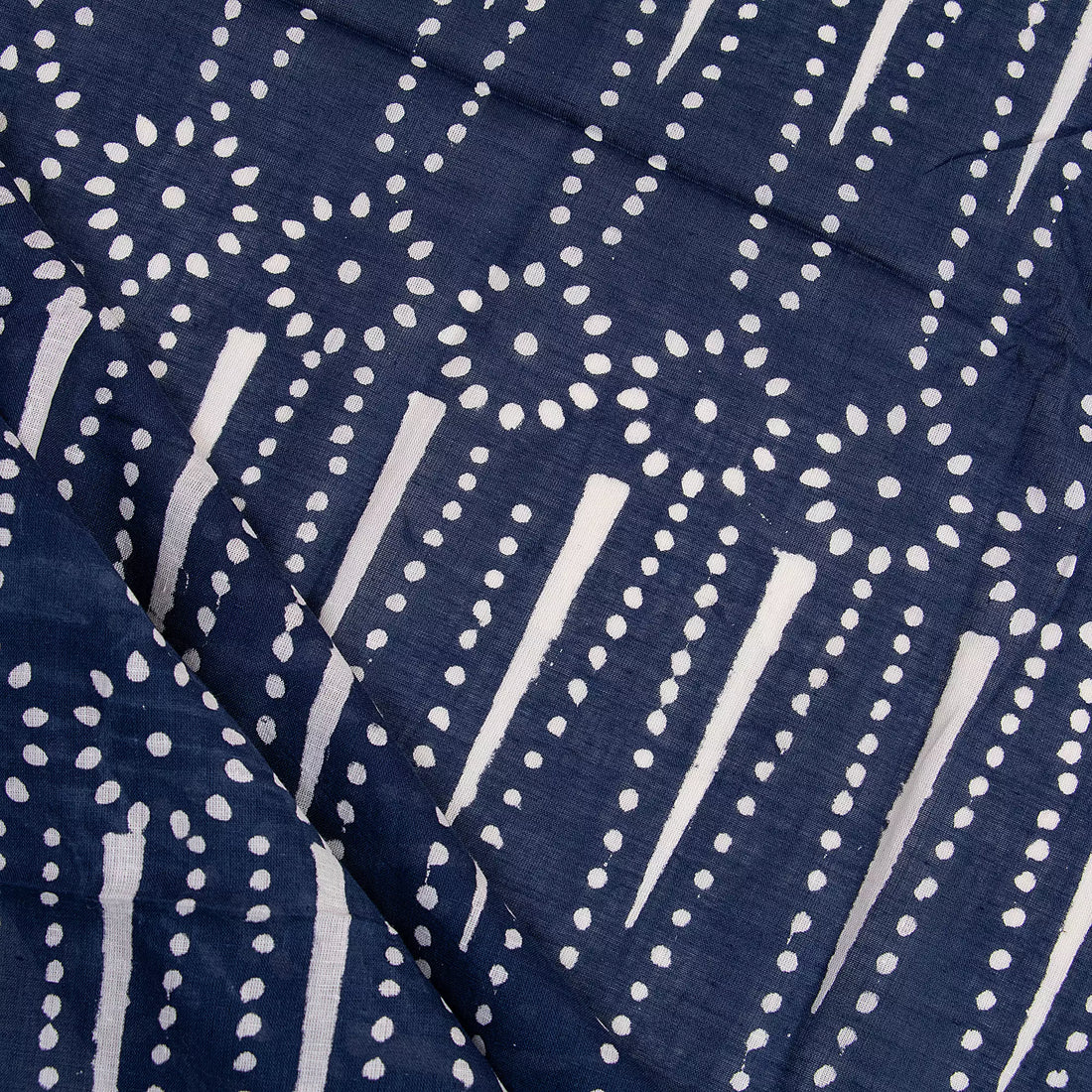 Indigo Blue Printed Pure Cotton Discharge Fabric